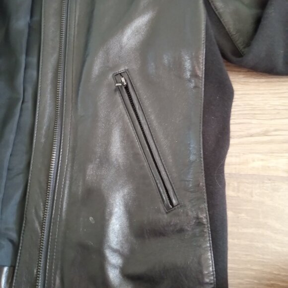 Black Leather Jacket Women's Size Large Kenneth Cole Zip Up Zipper Pockets - Picture 2 of 8